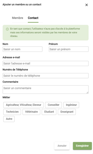 Creating a client contact, with their details, occupation and a comment